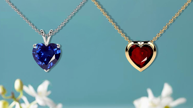 gemstone necklace pendants blue and red