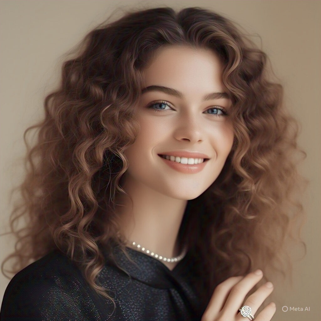 curly hairedc woman wearing a diamond rings
