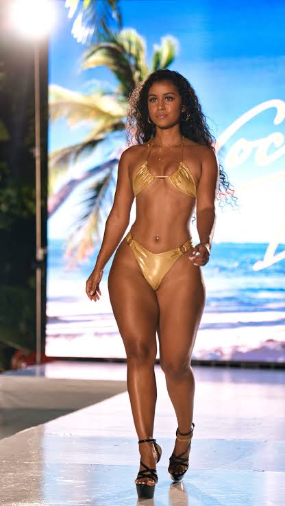 Model in gold Bikini at Miami Swim Week
