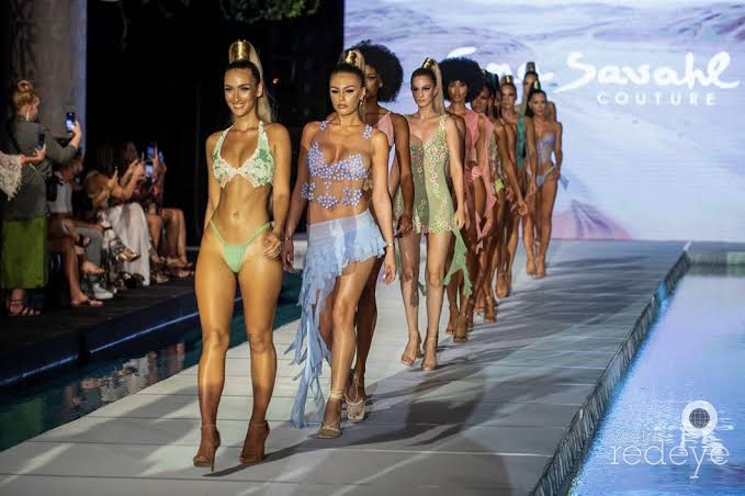 Bikini models in bright colors at Miami Swim Week
