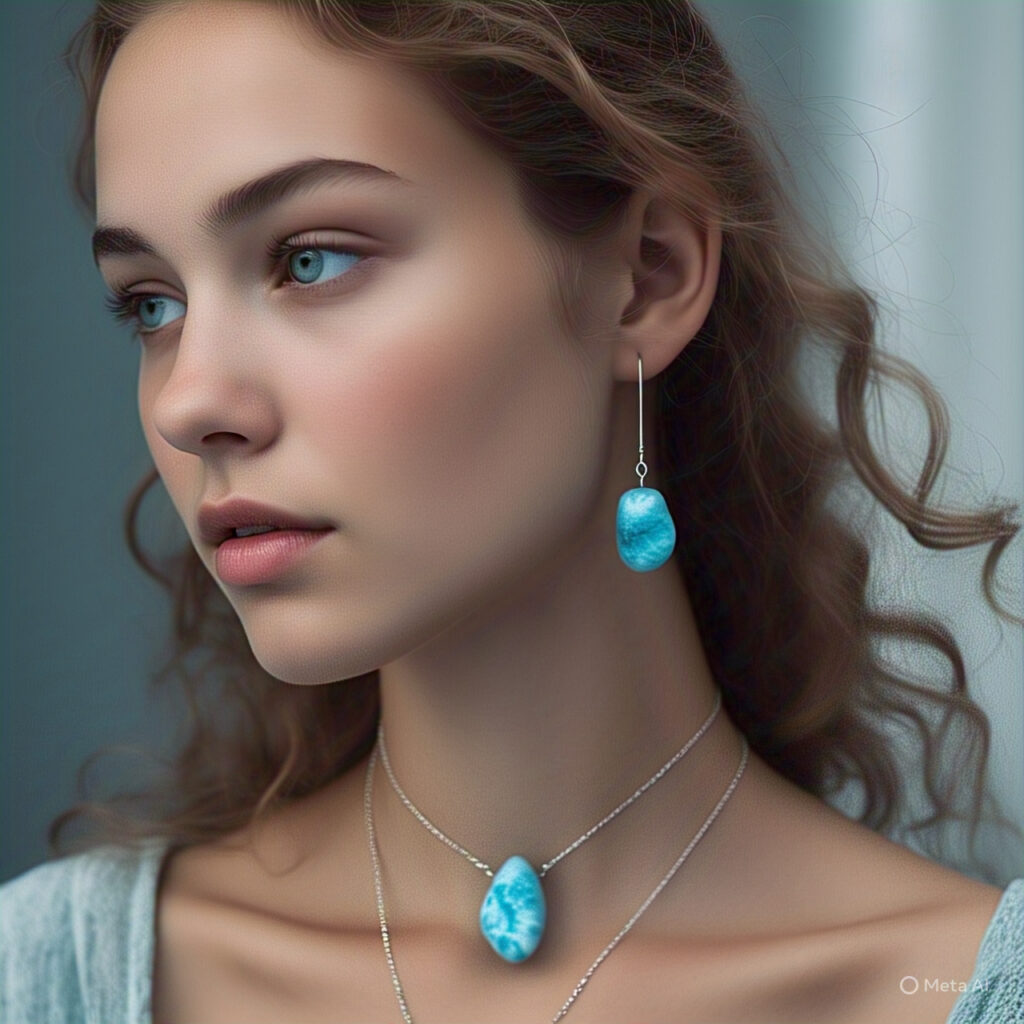 woman wearing Larimar Jewelry