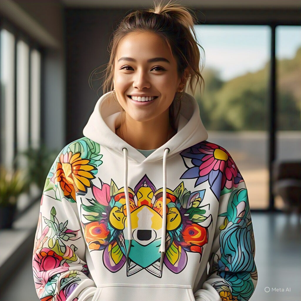 Custom hooded sweatshirts and custom hoodies girl with bright hoodie 