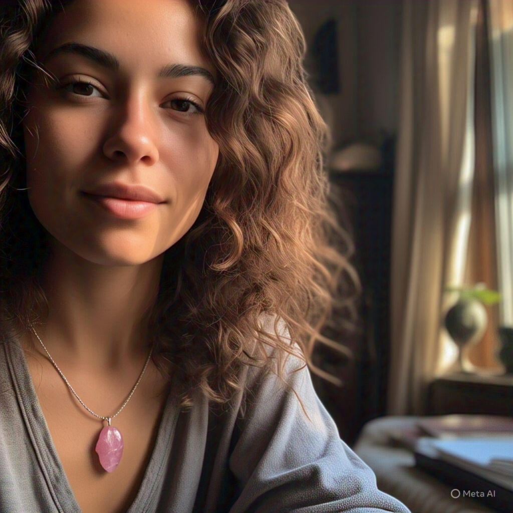 girl wearing Rhodochrosite Jewelry pendant