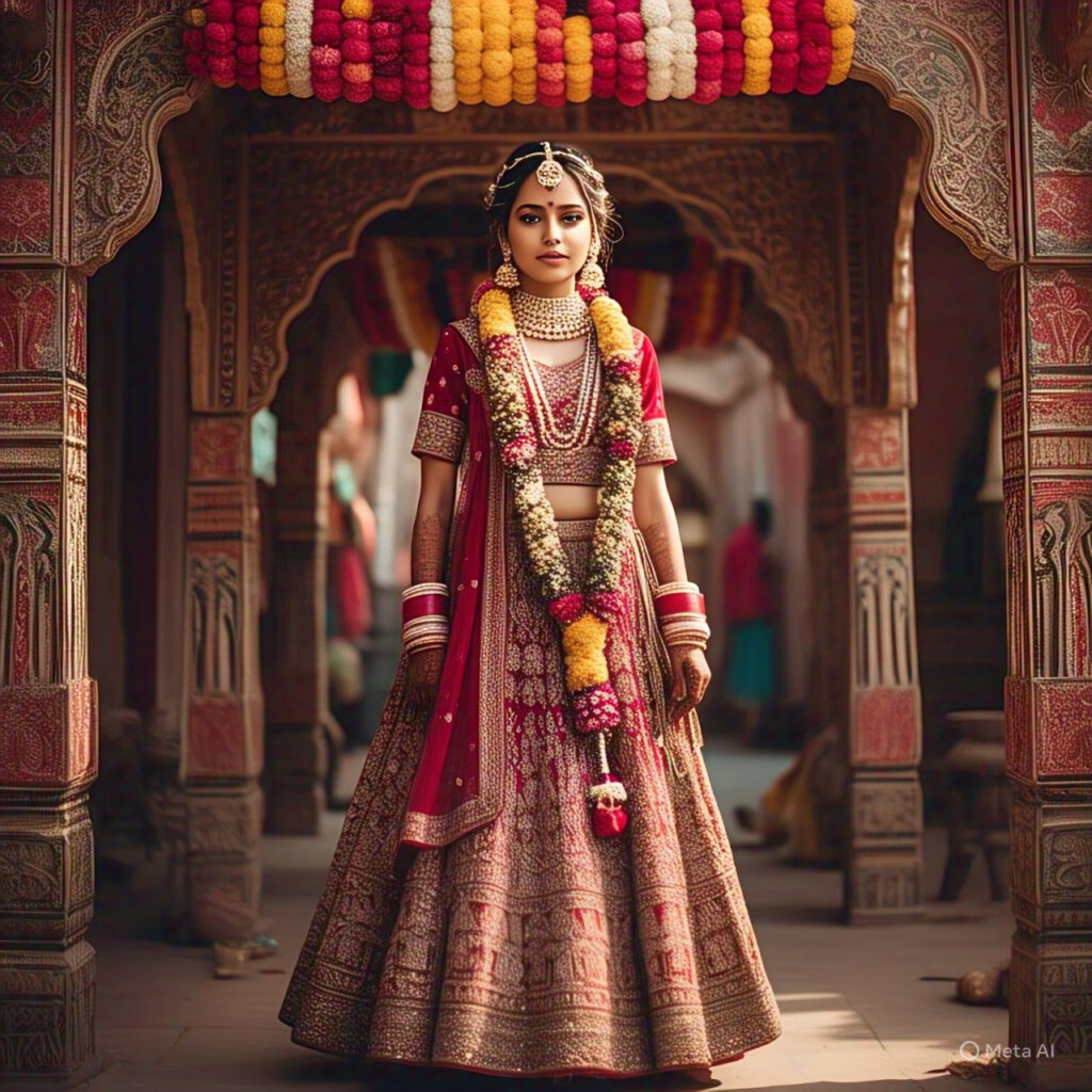 Girl wearing artificial varmala for wedding ceremonies.