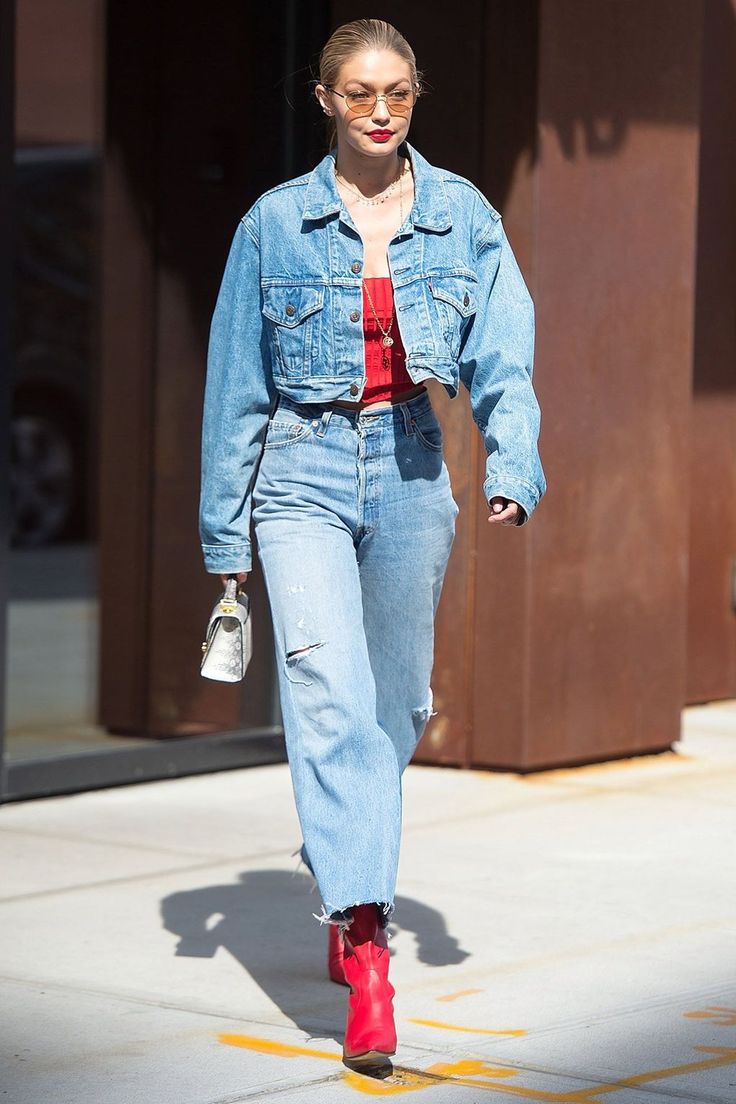 Gigi Hadid wearing drawstring jeans