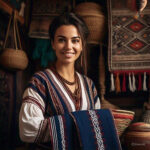 woman holding cotton fabrics in Albania