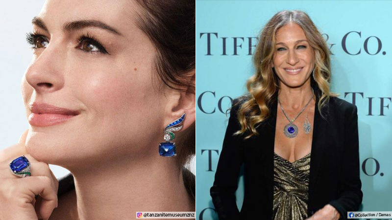 Woman in a black blazer wearing Tanzanite precious stones