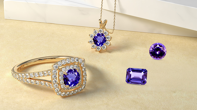 Several examples of Tanzanite precious stones