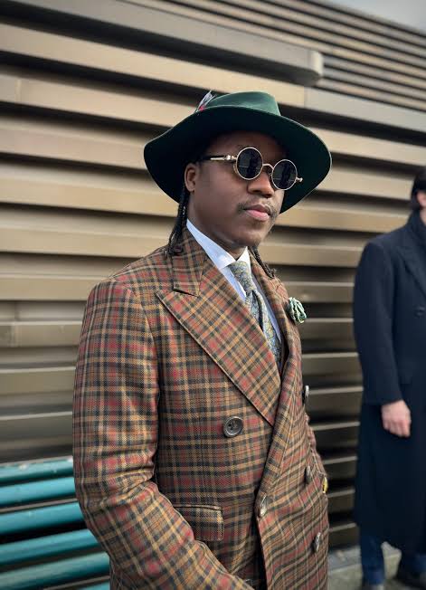 man wearing hip hop suit at Pitti Uomo 2025