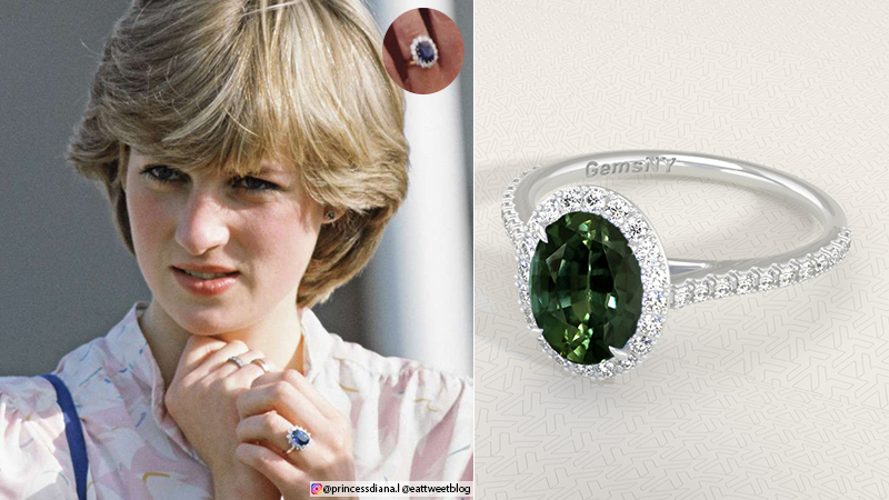 Girl wearing  teal sapphires ring