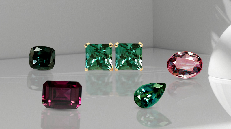 random alexandrite stones and earrings