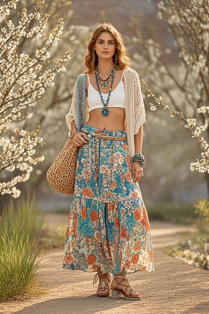 boho skirts outfit