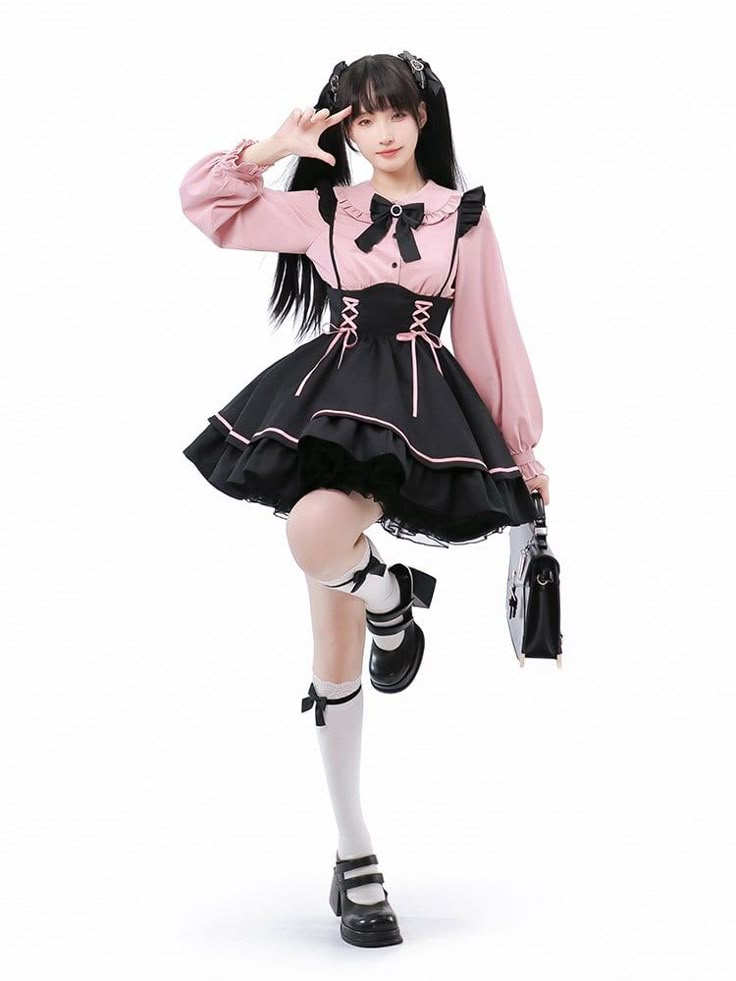 Japanese Girl with pink top and black cocktail dress dispalys the new Jirai Kei trend