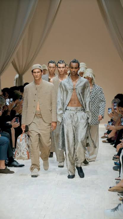 Armani models on runway at Milan Fashion Week