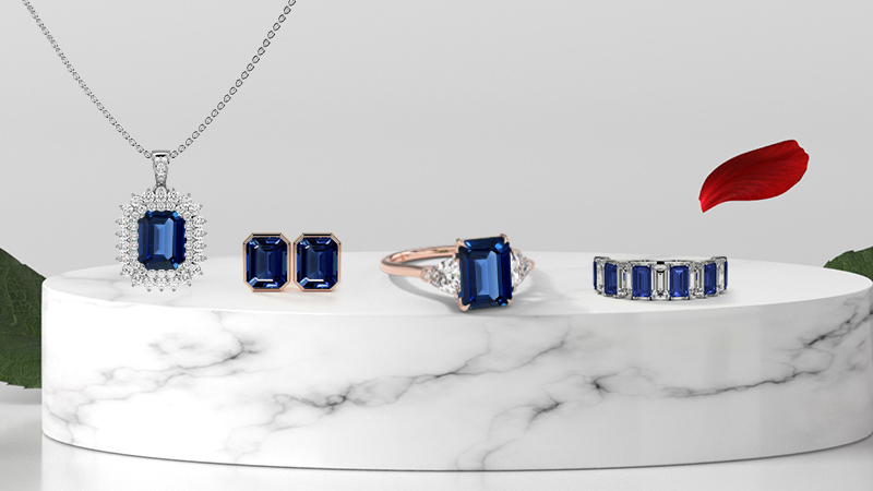 emerald cut sapphire jewelry set