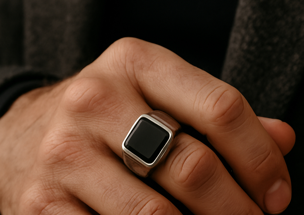 men's jewelry obsidian ring