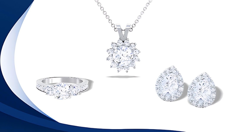 pendant, ring, and earrings with natural diamonds