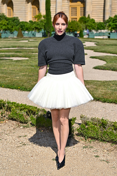 Emma Robert in white skirt