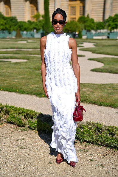 Laura Harrier in white dress