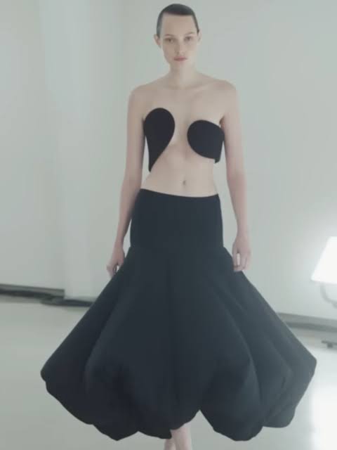 Black open front top and black skirt
