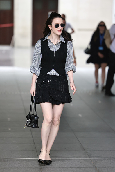 Rachel Brosnahan visited BBC Radio Studios for an interview as part of her London Superman promotional tour, wearing an Isabel Marant ensemble based on the Fall 2025 collection.