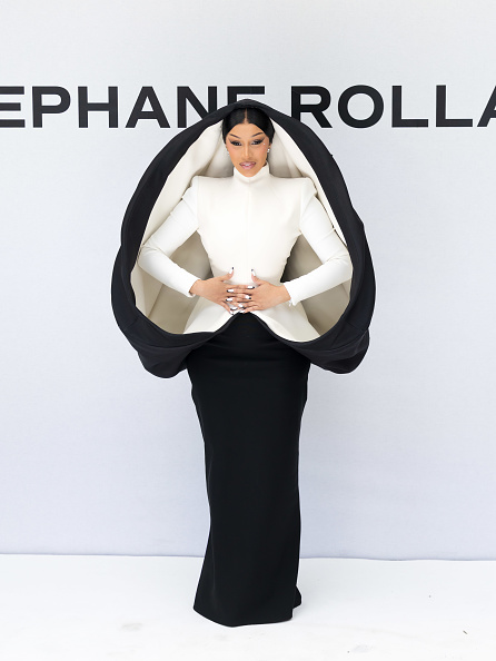 Cardi B at Paris Fashion Week in black and white Stéphane Rolland look