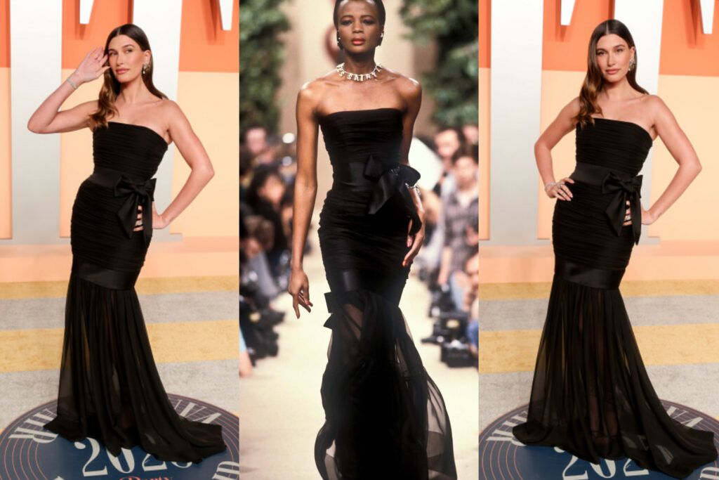 From Red Carpet to Iconic Fashion Moment: Hailey Bieber Vintage Saint Laurent Couture Gown at the 2025 Vanity Fair Oscar Party