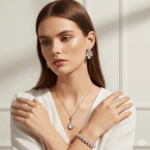 woman wearing moonstone jewelry