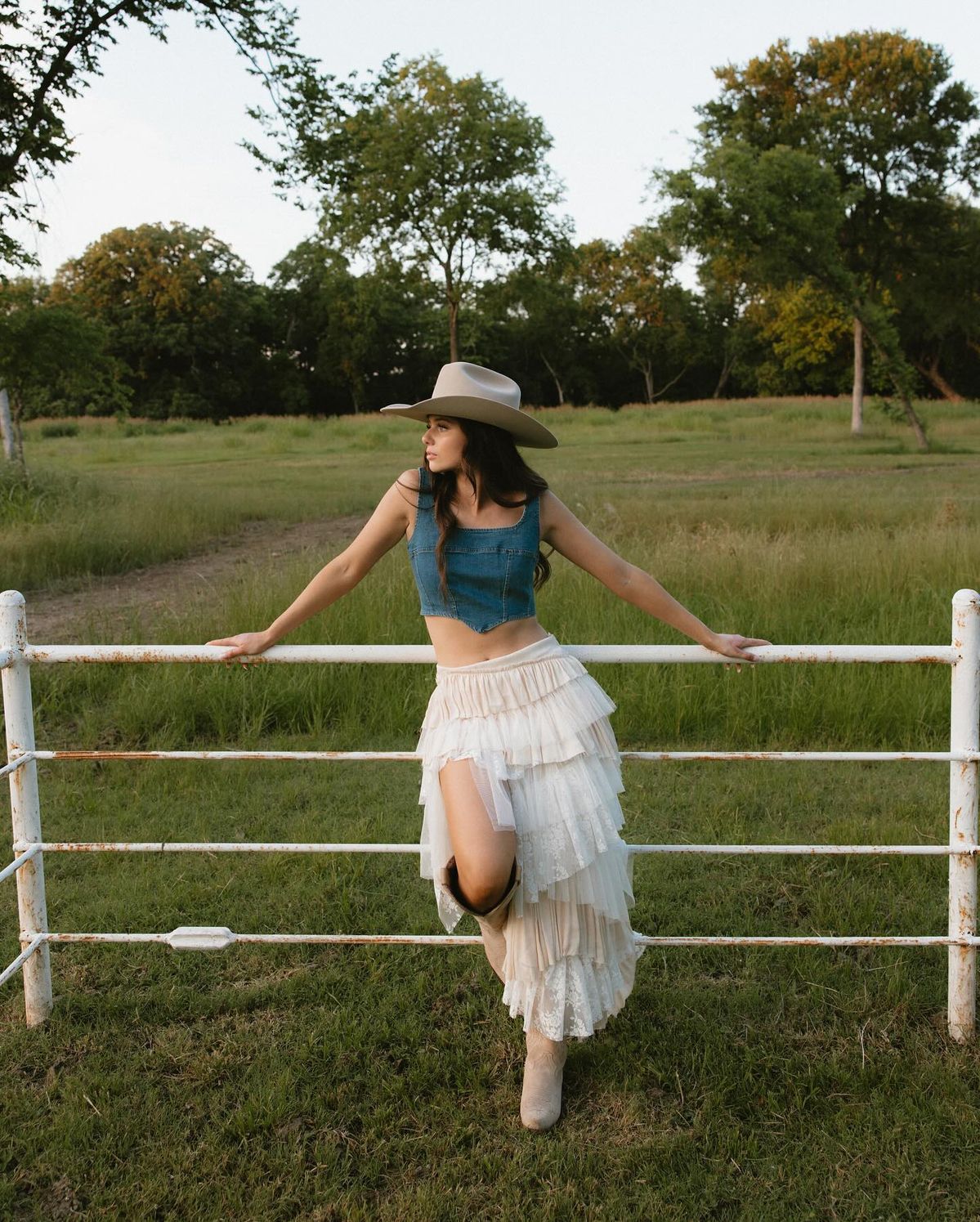 boho maxi skirts with denim crop top