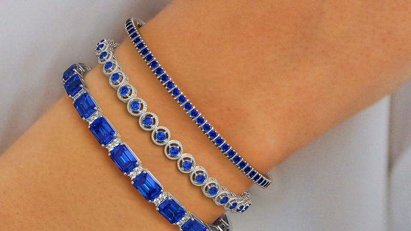 arm displaying various desisgns of the sapphire bracelet