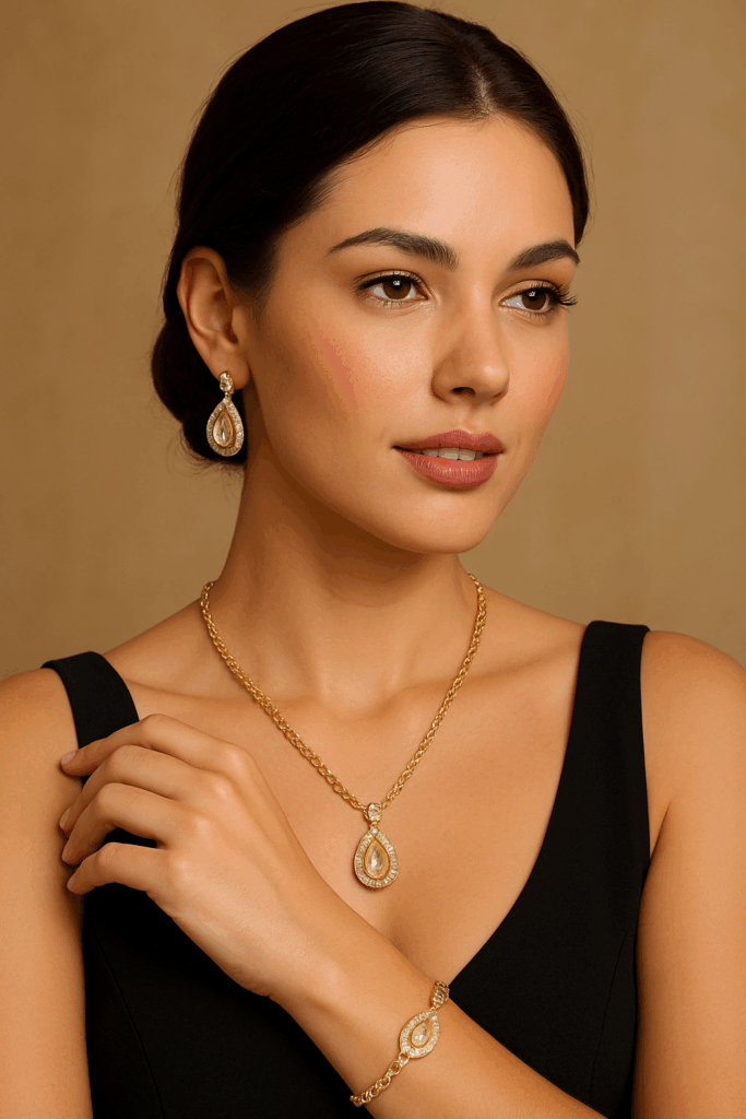 Woman wearing jewelry design by CAD Software