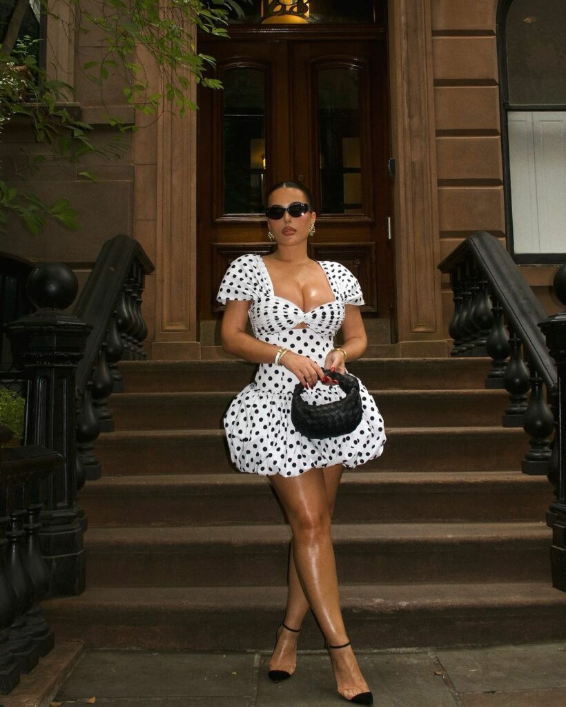 white polka dots dress