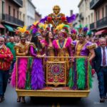 4 people on float at Mardi Gras Carnival