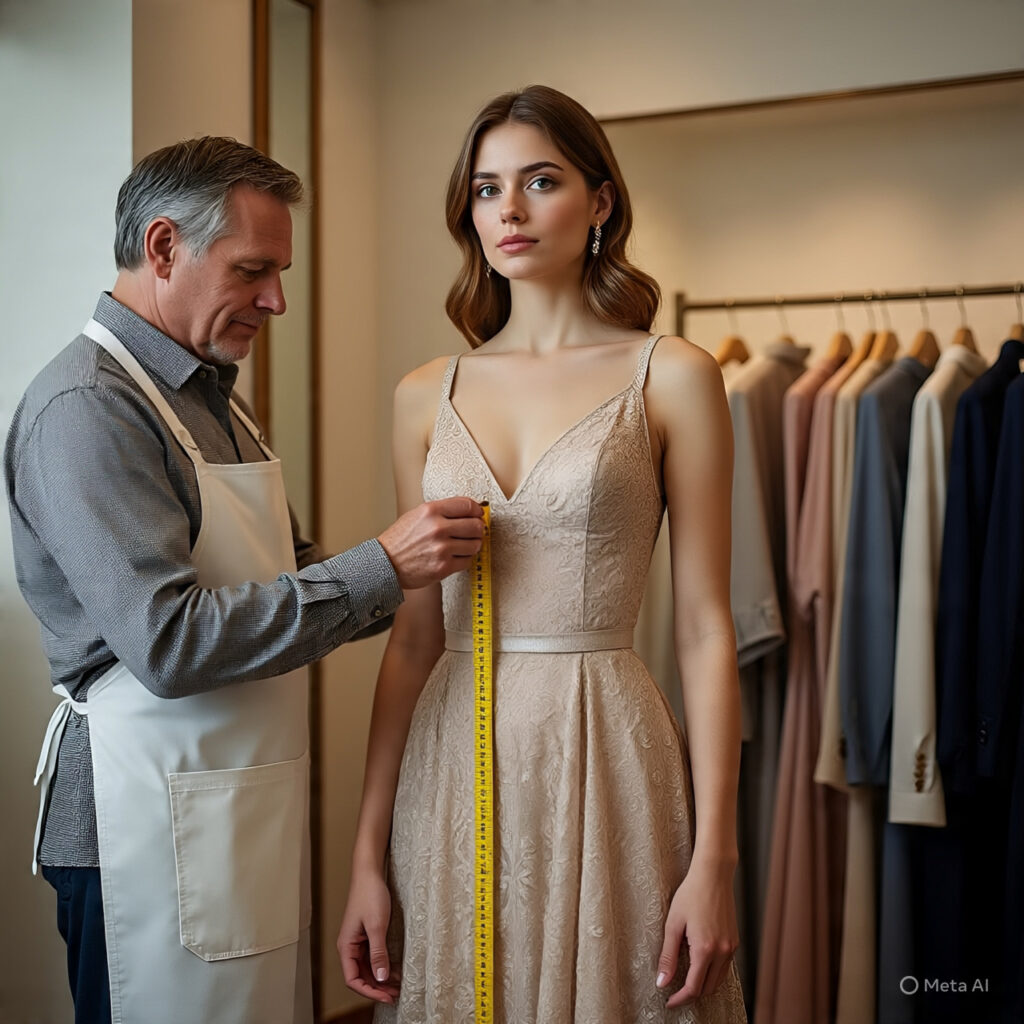 Bangkok's best tailors measuring a womans dress