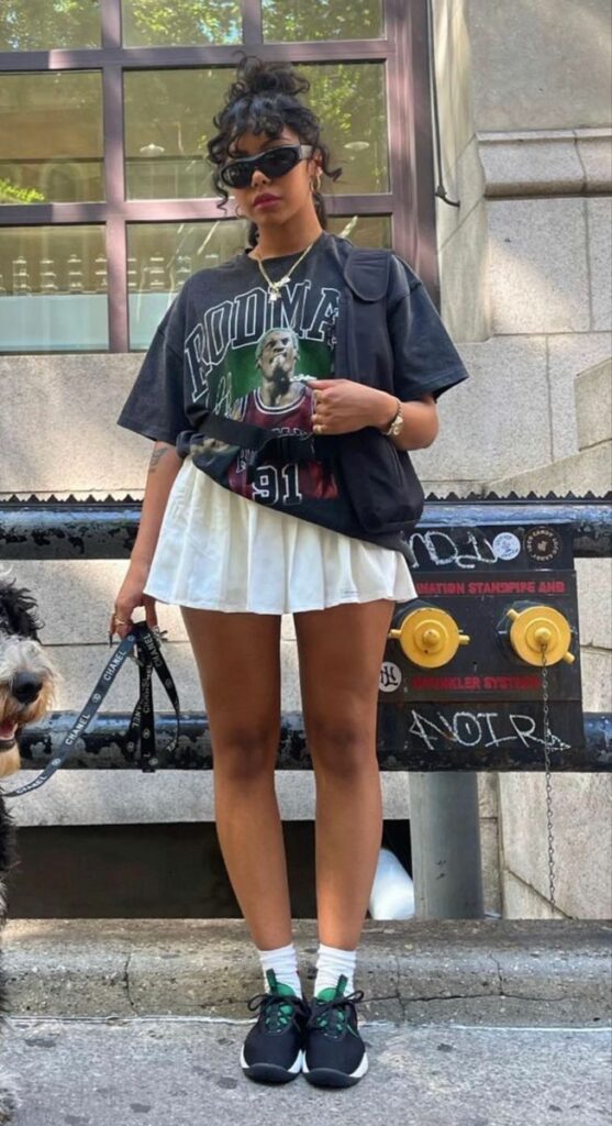 girl wearing dennis rodman shirt