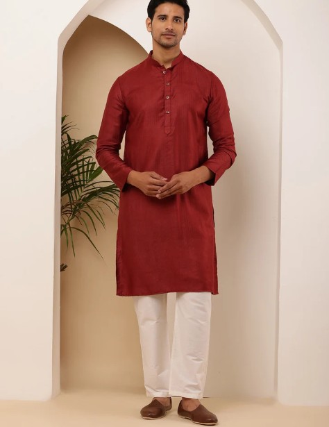 man wearing red outfit engagement party looks