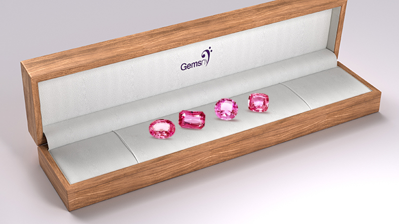 4 pink sapphire stones in Gems NY box