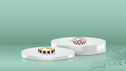 2 Wedding rings for women one ruby and diamond the other blue and diamond