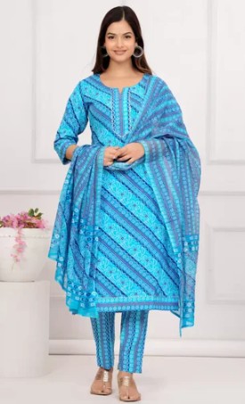 woman wearing Bani Thani’s Pure Cotton Suit Sets for Women in blue