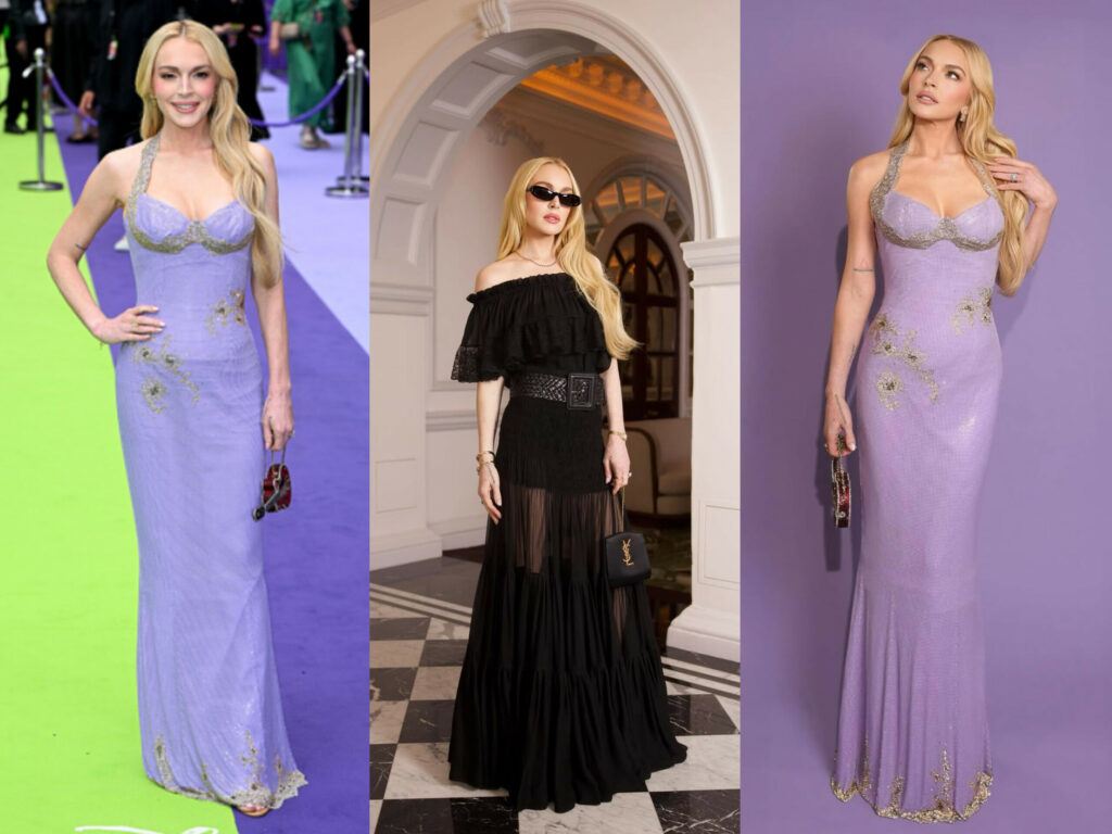 Lindsay Lohan in Saint Laurent and Ludovic De Saint Sernin