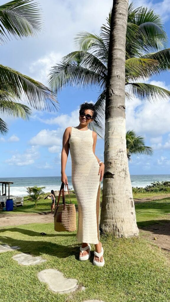 Woman wearing a Crochet dress