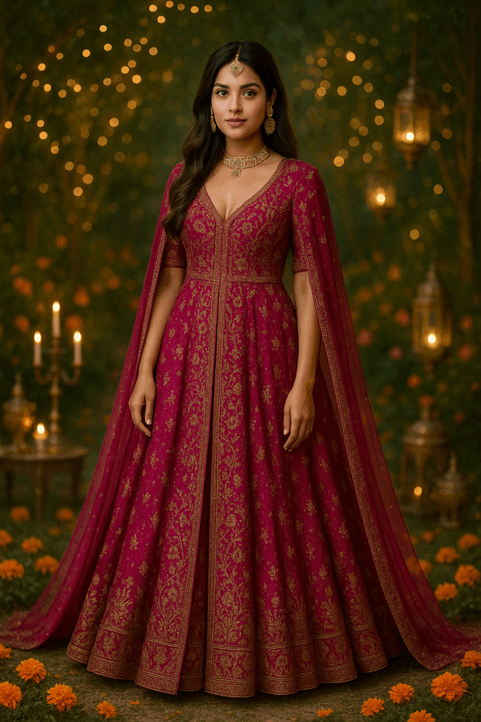 red Anarkali dress
