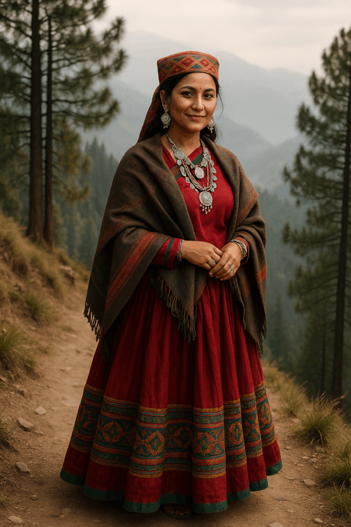 woman wearing Himachal traditional dress