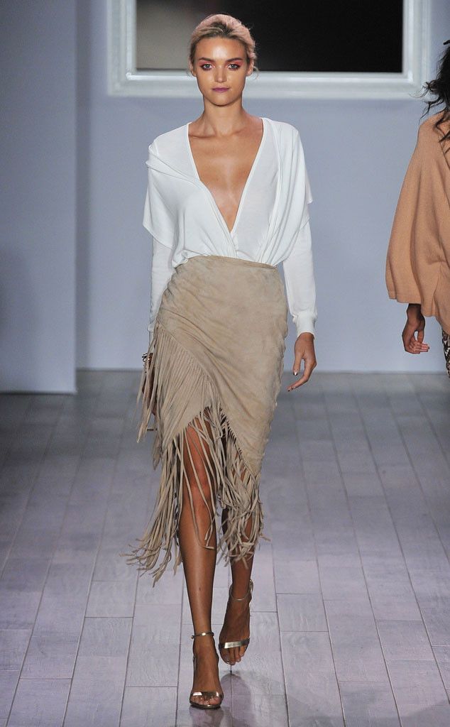 Runway model wearing Fringe skirt