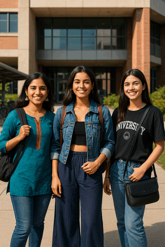 3 girls wearing various college fashion hacks