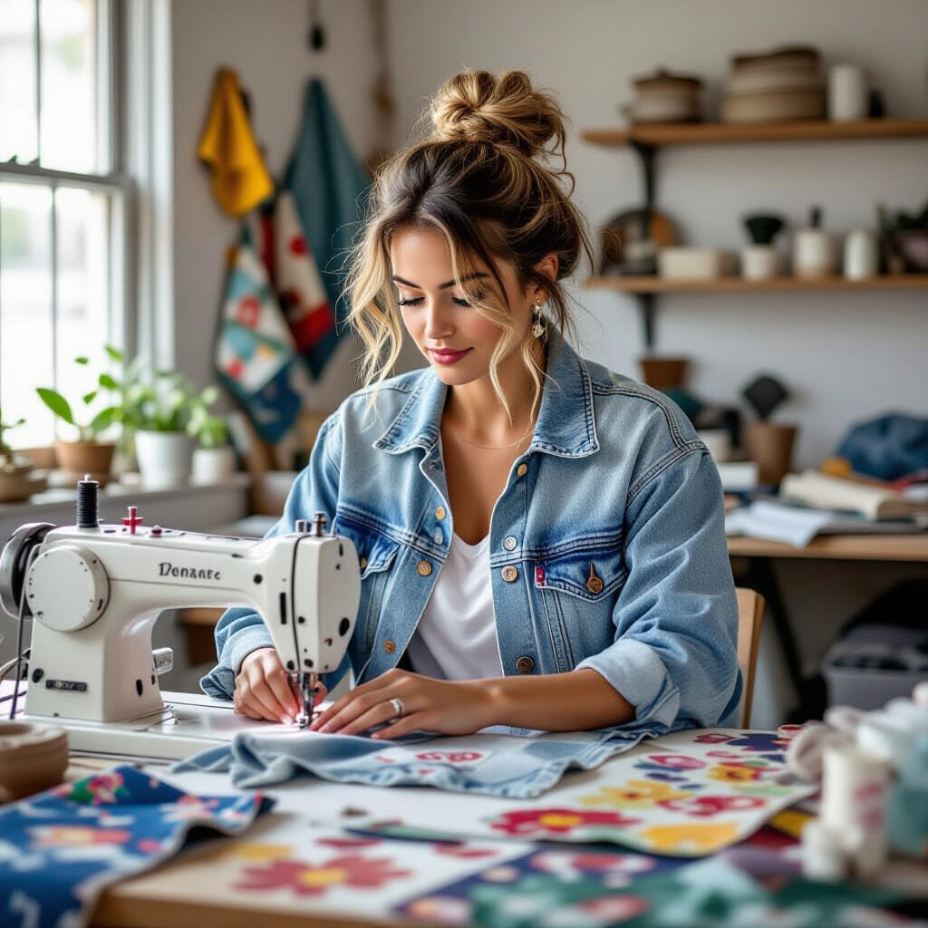 woman on sewing machine making Sustainable fashion