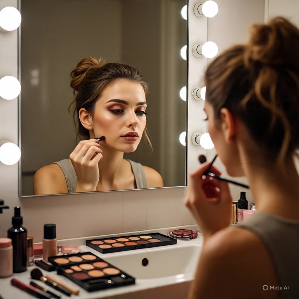 Woman applying makeup to improve her day-to-night looks