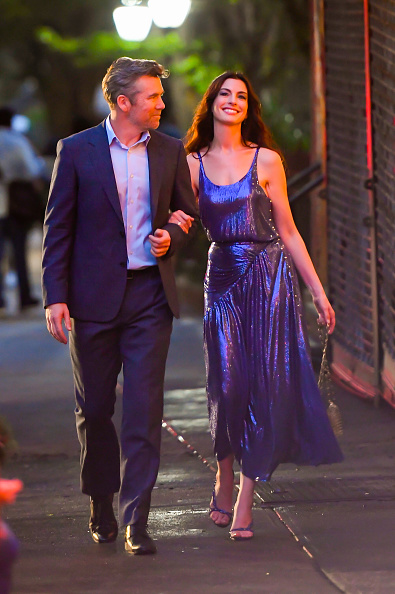 Patrick Brammall and Anne Hathaway in Rabanne are seen on the set of “The Devil Wears Prada 2