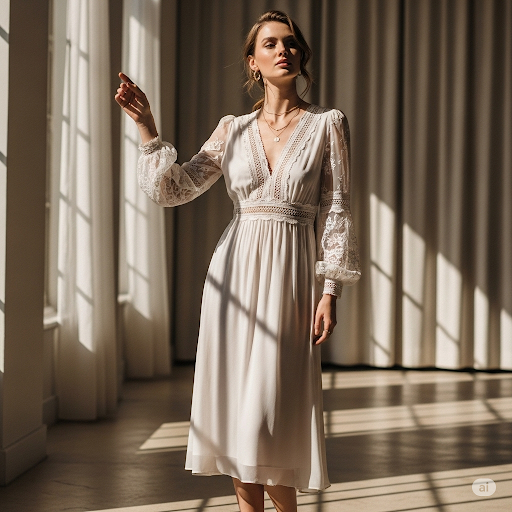 Model in white dress