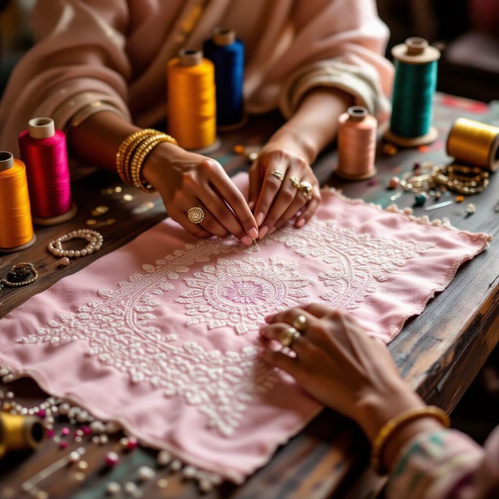 Hands sewing Indian ethnic wear